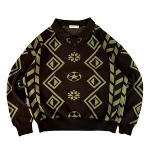 Gosha Rubchinsky Soccer Pattern Collar Polo Knit Sweater
